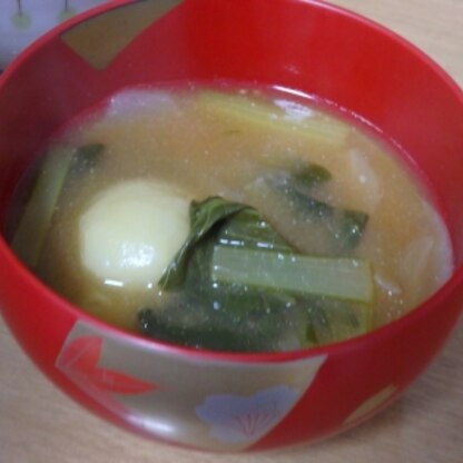 小松菜のお味噌汁ってはじめてでしたが、意外とおいしいですね。
小食な息子がジャガイモと一緒にたべてくれました＾＾少しですけどね＾ー＾
